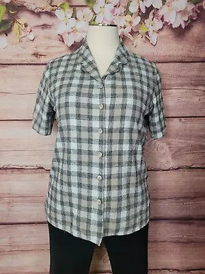 Milano Design Women's 100% Silk CheckervPlaid Button Up Shirt Short Sleeve 3XL • $14.36