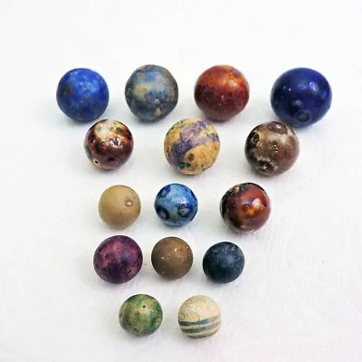 Lot Of 15 Clay Marbles Some Bennington ½” To 1” Excellent Vintage • $25