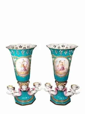 Beautiful Antique Pair Of Old Paris Sevres Style Vases • £1807.87