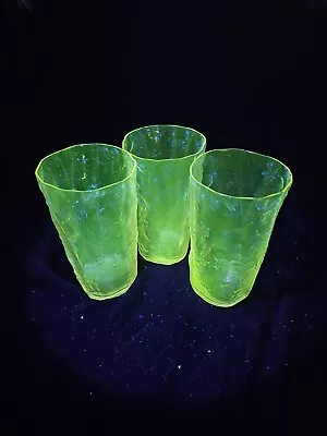 Vintage Uranium Morgantown Pink Glass Crinkle Juice Tumbler/GLOWS GREEN • $38.84