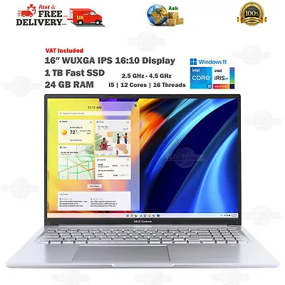 ASUS VivoBook 16″ Inch WUXGA 24GB RAM 1TB SSD 2.5-4.5GHz 12-Cs I5 Laptop £-OFF👇 • £629