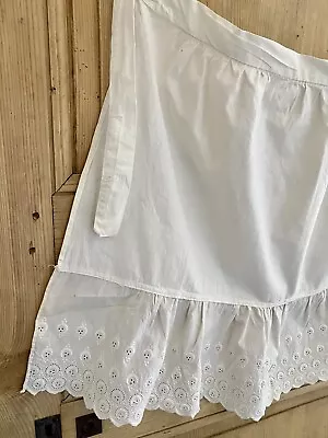 Vintage French Service APRON Work Wear Cotton BRODERIE ANGLAISE C1950 • $49