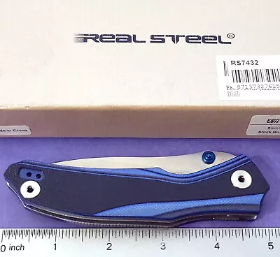 Real Steel Knife E802 Horus Tactical Liner Lock Black & Blue Micarta Handles • $59.60