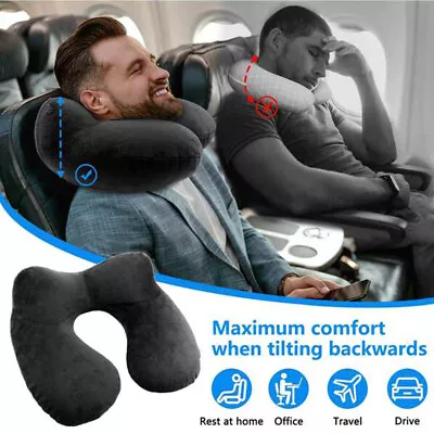 Travel Neck Inflatable Pillow U-shaped Blow Up Head Cushion Support Air Rest • $12.89