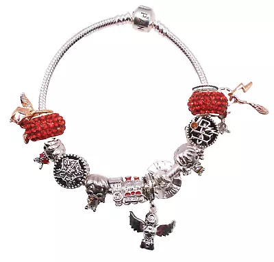 Pandora Bracelet With Red Cz Harry Ron Hermione Hat Owl Train Wizard Wand Charms • $89