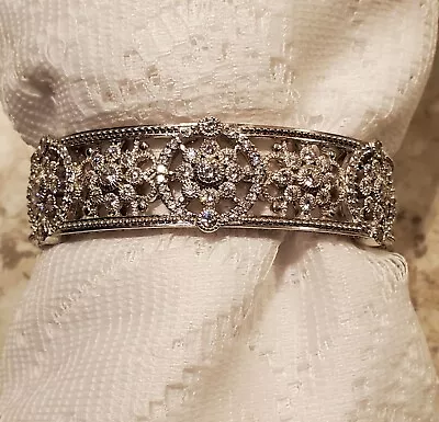 Vintage Judith Ripka Sterling Silver 925 Cubic Zirconia 6 3/4” Snap Bracelet • $95