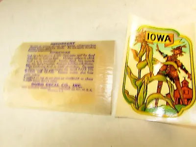 VINTAGE IOWA STATE TRAVEL DECAL DURO 1950s WATERSLIDE ORIGINAL 1950's GRAPHICS! • $7.99