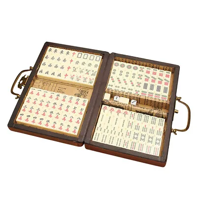 Portable Vintage Mahjong Box Rare 144 Tiles Chinese Mah-Jong Set+ Leather Box US • $29.79