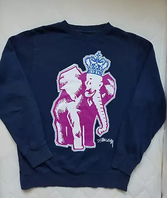 VTG 90s Stüssy USA Elephant Crown Cotton Blend Pullover Crewneck Sweater Sz S • $26