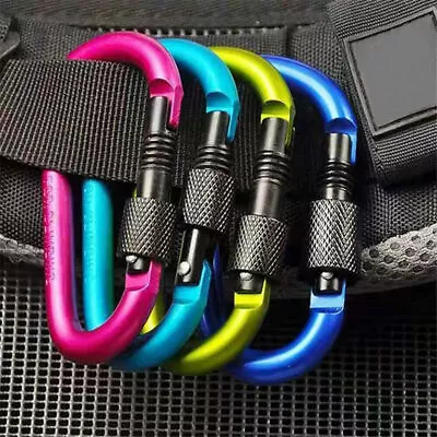 6x Upgraded D-Ring Locking Carabiner Clips Spring-loaded Gate Carabiner Key Ring • £5.94