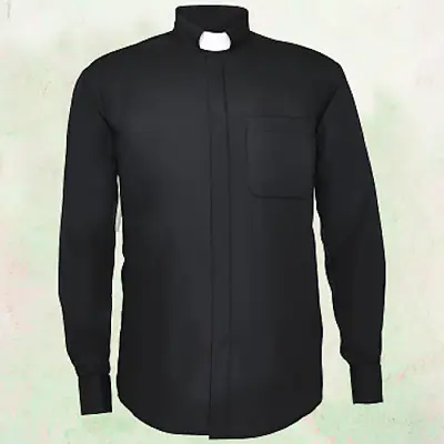 Men's *BLACK* Long Sleeves Tab Collar Clergy Clerical Minister Priest Shirt • $29.95