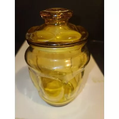 L.E. Smith Amber Bubble Apothecary With Lid Glass Candy Canister Jar Vintage • $10