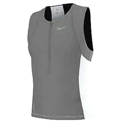 Nike 712743 Mens Triathlon Swim Top Tri Aero Tank Shirt Grey White SMALL - $76 • $18.95