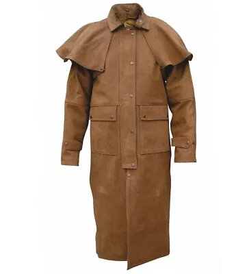 Mens Brown Buffalo Hide Leather Motorcycle Jacket Duster With Removable Cape • $296.10