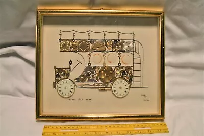 L. Kerch London Bus 1918 Horological Collage Art - Signed 1973 • $12