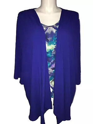 Maggie Barns Blouse Top 3/4 Sleeve Royal Blue Multi Women's Size 5X 30/32 • $13.99