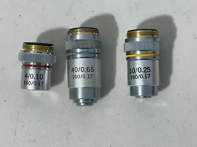 Lot Of 3 Objective Microscope Lens 4/0.1 10/0.25 & 40/0.65  |  160/0.17 • $24