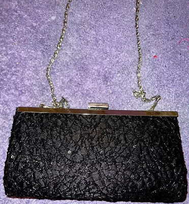 £7.90 • Buy Leko London Small Clutch Bag Long Chain Black Lace/sequins Perfect Condition