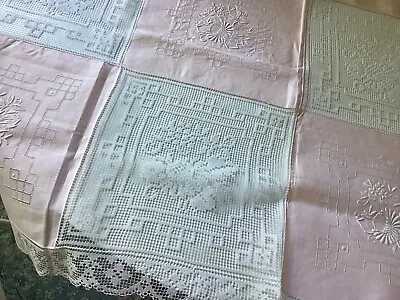 Genuine Vintage Table Cloth And Napkins Linen And Lace EXQUISITE 110 X 110cm Sq • $35