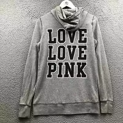 Pink Victoria's Secret Jacket Hoodie Womens XS Full Zip Pocket Graphic Logo Gray • $12.99