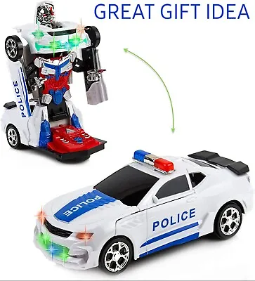 Robot Transformer Action Figure Electric Light Music Police Race Car Boy Kid Toy • $45.89