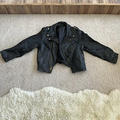 Vintage 50's 60's Leather Jacket Cafe Racer Biker Motorcycle Black • $332.49