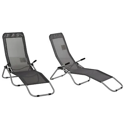 Outsunny Set Of 2 Outdoor Recliner Portable Lounge Chairs Adjustable Backrest • £91.99