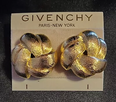 GIVENCHY PARIS NEW YORK Vtg Earrings 1990s Large Gold Plated In A Woven Motif • $89