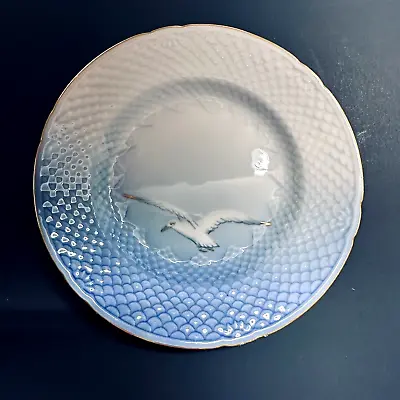 Seagull Blue Dessert Plate Denmark Kjbbenhavn Porcelain Gold Trim Accent B&G • $37.95