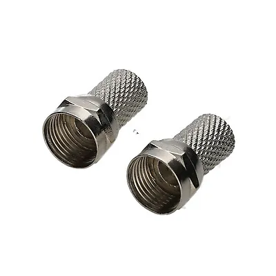 2 X F Type Twist-On Easy Fix Male Plugs For 6.5mm Coaxial RG6 Cable SILVER • £2.47