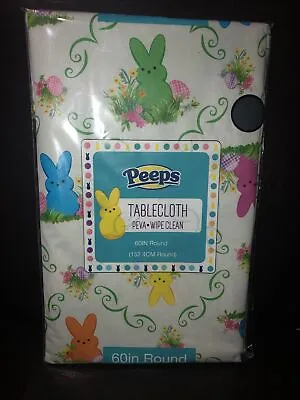 Peeps Easter Bunny Colorful Vinyl Peva Tablecloth 60” X 60” Round Spring New! • $15.99