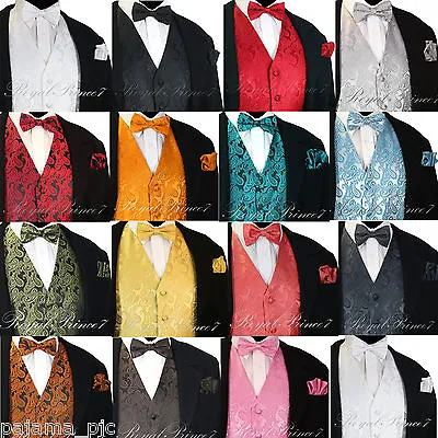 NEW Men's PAISLEY Design Dress Vest And Bow Tie & Hankie Set For Suit Or Tuxedo • $25.35