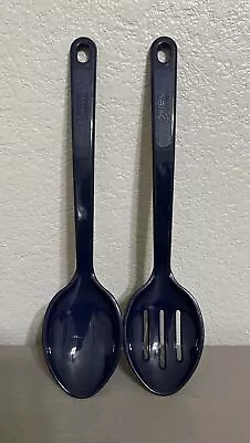 2 Pyrex Spoons Slotted Solid Dark Blue Plastic 2115 2102 USA Vintage • $22