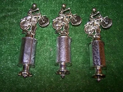 3 Vintage Plastic  Silver Tone  Motorcycle Trophy Toppers 9  Sports Harley Bsa • $24.95