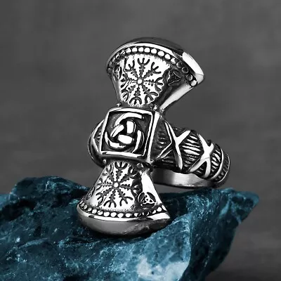 Men's Fashion Ring Viking Nordic Double Sided Axe Stainless Steel • $12.95