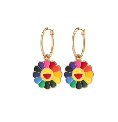 Gold Sun Rainbow Earrings Woman's Formal Party Jewelled Hooked Hanging  • £2.90