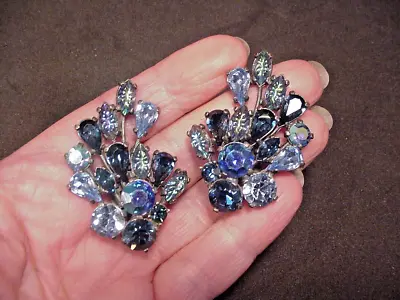 Schiaparelli Earrings Vintage Clip On Super Stunning Large Lt Med Dark Blue • $245