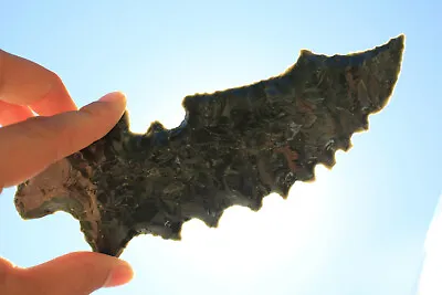 Flint Knapped Burns Green Obsidian Mayan Eccentric Replica Knife Blade • $47.99