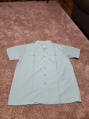 HABAND Men's Light Green Lightweight Twill 2-PKT Short Sleeve BUTTON-UP XL • $17.95