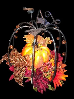 Metal Pumpkin Fall Harvest Beaded Centerpiece Tabletop Decor  9.5” H Rustic • $14.97