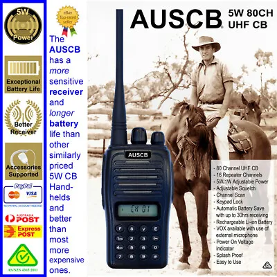 $119.90 • Buy AUSCB 5W 80CH UHF CB Handheld - Approved To Australian Standards 