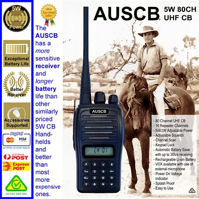 $119.90 • Buy AUSCB 5W 80CH UHF CB Handheld - Approved To Australian Standards 