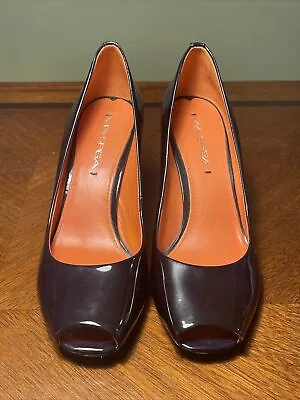 Via Spiga Peep Toe Patent Leather Pumps 7M Black Classic Heels Shoes Italy • $14.39