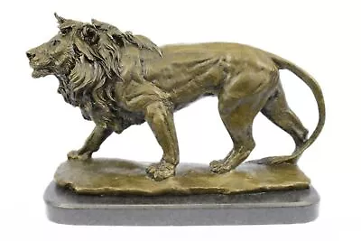 Hot Cast Barye Signed Bronze Royal Lion Statue Sculpture Bust Marble Base Decor • $279.65