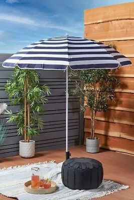 Garden Parasol Outdoor Umbrella 1.7m Tilt Canopy Sun Shade Cover Blue White UV • £9.89