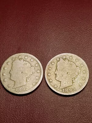 1892 1893 Liberty V Nickels G (#V-96-74) Lot Of 2 • $7.59