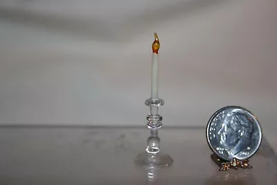 Miniature Dollhouse Vintage Handblown Glass Candlestick & Candle 1:12 • $9.99