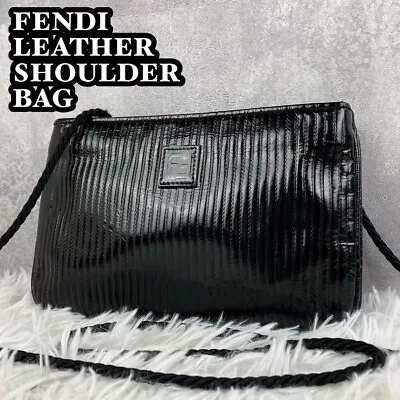 FENDI Vintage Zucca Logo Leather Patent Crossbody Shoulder Bag In Black • $199