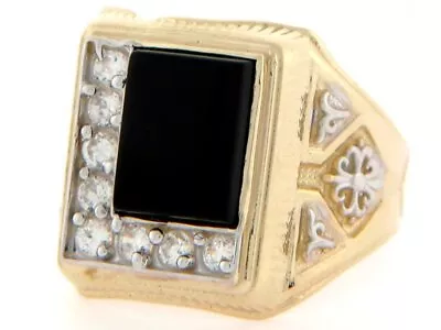 10k Or 14k Solid Gold 10 X 8mm Rectangular Onyx CZ Mens Ring • $339.99