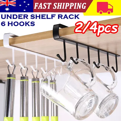 6 Hooks Metal Kitchen Under Shelf Cabinet Mug Cup Holder Rack Hanger Organiser • $5.99